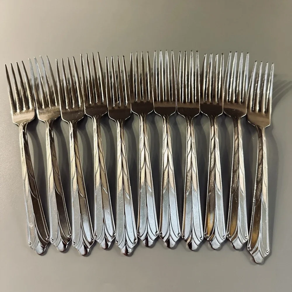 12 Vtg Ekco Stainless DINNER Forks Kenilworth‎ Flatware Fork Set of 12